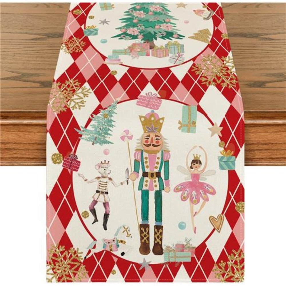Nutcracker Table Runner Christmas Decor Red Decorative Cloth Holiday Decoration
